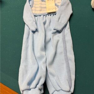 Carriage Boutique Blue and White Striped Baby Outfit. New w tags